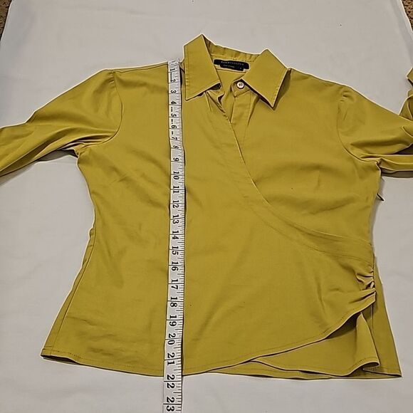 BCBG Max Azria mustard yellow, green cotton wrap  shirt size small - Picture 7 of 11